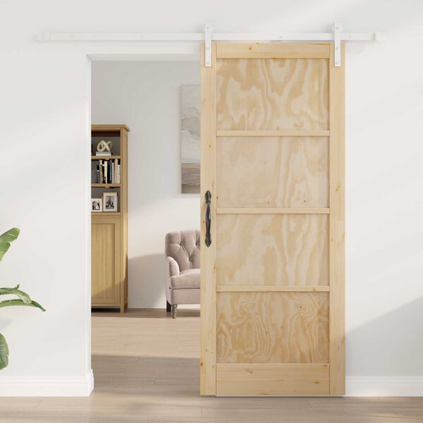 vidaXL Sliding Door Brown 32.68 x 79.53 in Solid Pine Wood