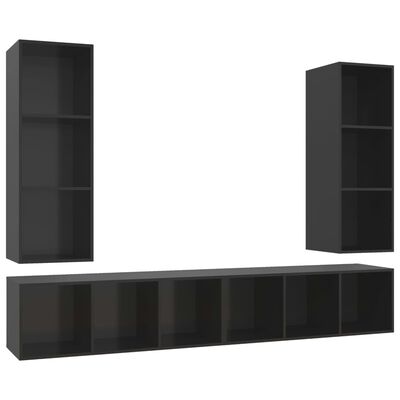 vidaXL Wall-mounted TV Stands 4 Pcs High Gloss Black Engineered Wood
