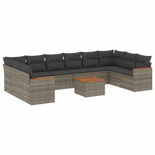 vidaXL Garden Sofa Set Grey Poly rattan, Acacia wood, Polyester, Steel