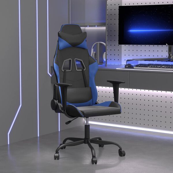 vidaXL Gaming Chair Black and Blue Faux Leather, Metal, Plywood