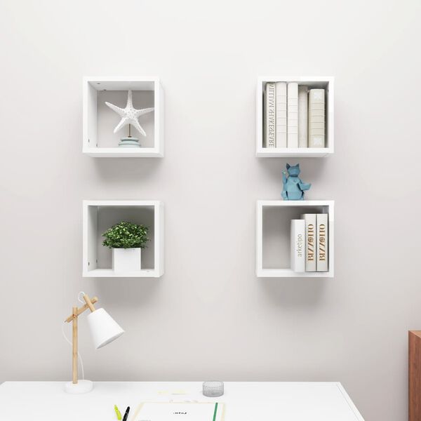 vidaXL Cube Shelf Set of 4 High gloss white Engineered wood