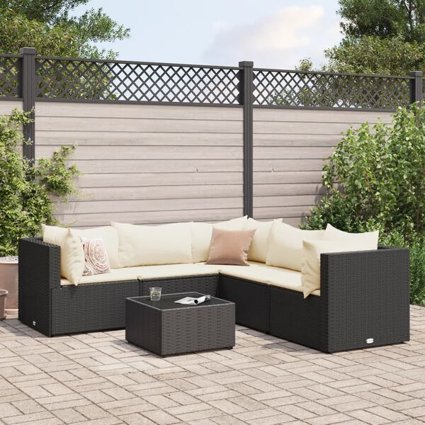 vidaXL Patio Lounge Set Black PE rattan, powder-coated steel, tempered glass