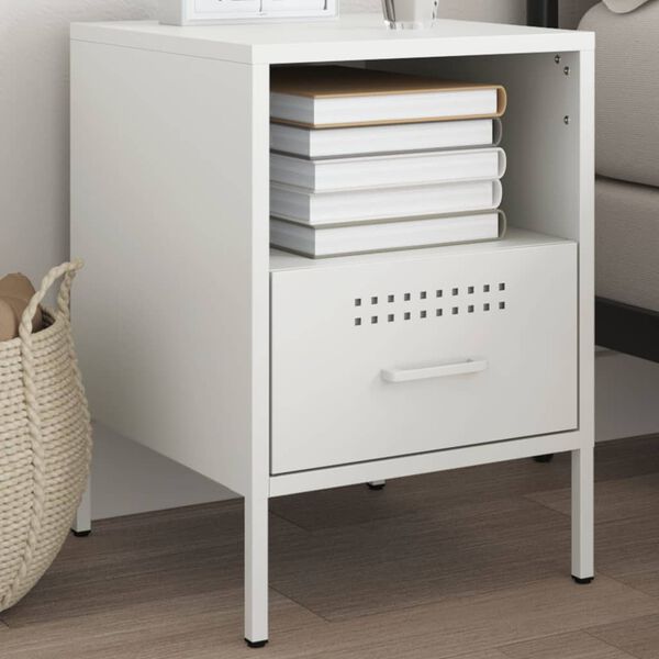 vidaXL Bedside Cabinet White Cold-rolled steel 14.2 in x 15.4 in x 19.9 in