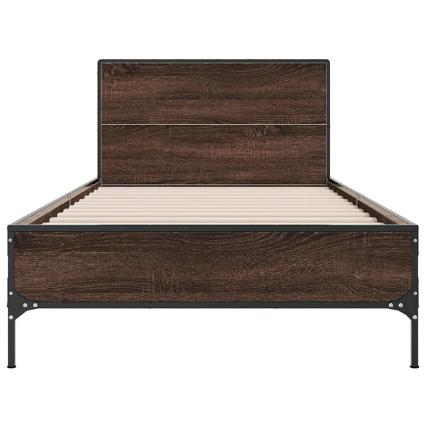 vidaXL Bed Frame Brown Oak Engineered Wood, Metal, Plywood Twin Durable
