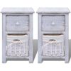 vidaXL Bedside Cabinet Set of 2 White Paulownia wood, Wicker Compact