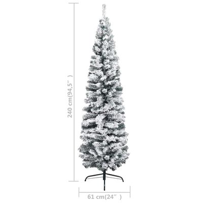 vidaXL Slim Artificial Christmas Tree with Flocked Snow Green 94.5" PVC