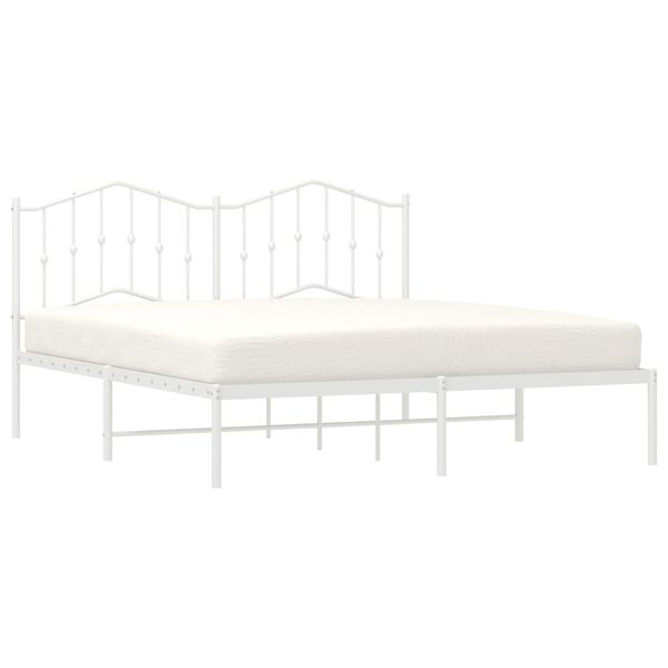 vidaXL Bed Frame White Steel 72 x 84 in Bed Frame Rectangular Modern