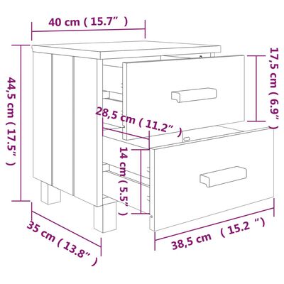 vidaXL Bedside Cabinets HAMAR 2 pcs Dark Gray 15.7"x13.8"x17.5" Solid Wood