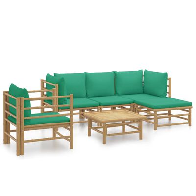 vidaXL 6 Piece Patio Lounge Set with Green Cushions Bamboo