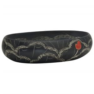 vidaXL Countertop Basin Black Oval 23.2x15.7x5.9" Ceramic