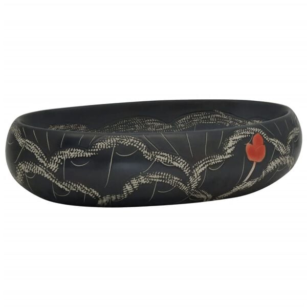 vidaXL Countertop Basin Black Oval 23.2x15.7x5.9" Ceramic