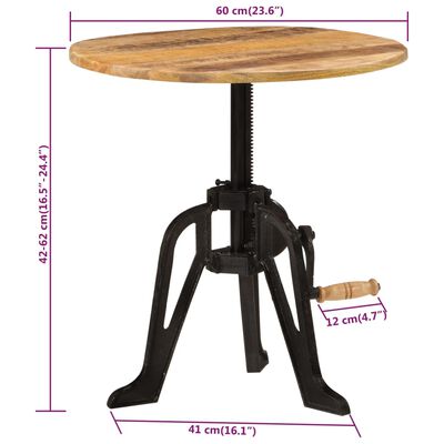 vidaXL Side Table 23.6"x(16.5"-24.4") Solid Wood Mango and Cast Iron