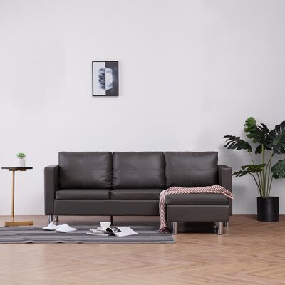 vidaXL 3-Seater Sofa with Cushions Gray Faux Leather