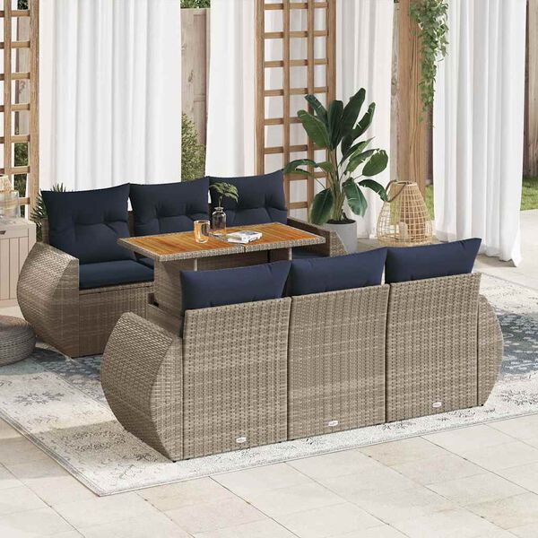vidaXL 7 Piece Patio Sofa Set with Cushions Gray Poly Rattan