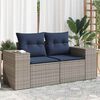 vidaXL Patio Sofa with Cushions 2-Seater Gray Poly Rattan