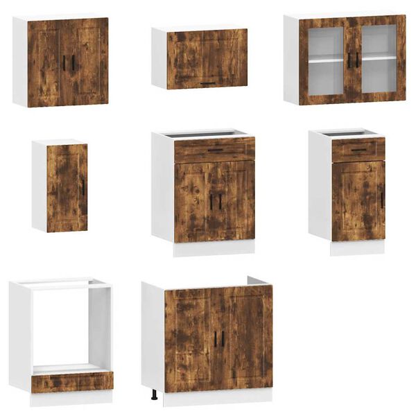 vidaXL Kitchen Cabinet Set Smoked oak Engineered wood and glass 8-piece