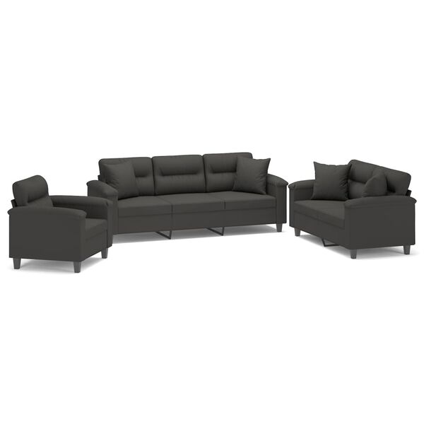vidaXL 3 Piece Sofa Set with Pillows Dark Gray Microfiber Fabric