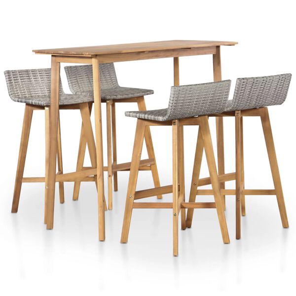 vidaXL Bar Set Brown and light gray Solid Acacia Wood, PE Rattan Medium