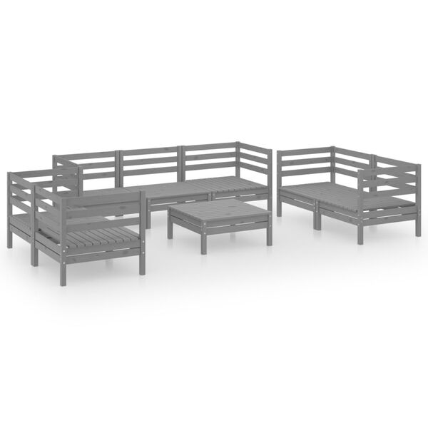 vidaXL Garden Lounge Set Grey Solid Pine Wood 8 Piece Set Modular