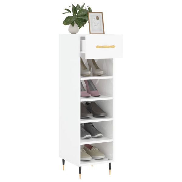 vidaXL Shoe Cabinet High gloss white Engineered wood, iron, aluminum alloy