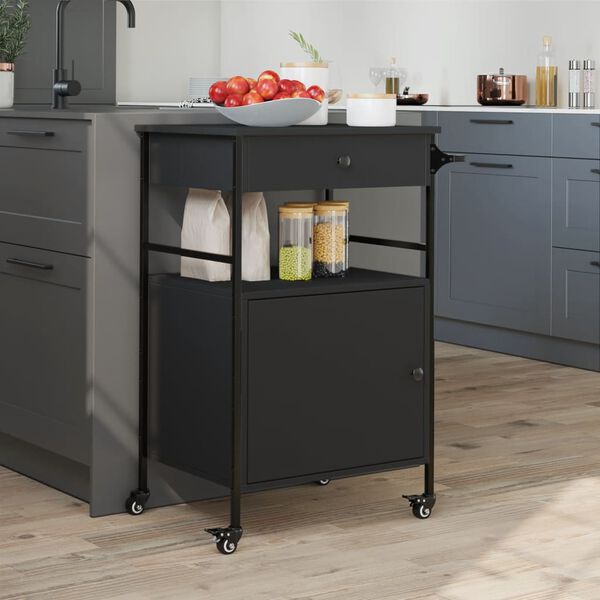 vidaXL Kitchen Trolley Black 22"x16.9"x35.2" Engineered Wood