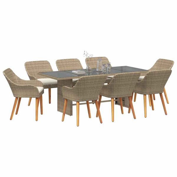 vidaXL Garden Dining Set with Cushion 9 pcs Beige poly rattan