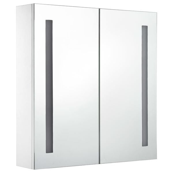 vidaXL Bathroom Cabinet White and Silver MDF, Glass 23.6x5.5x24.4 in