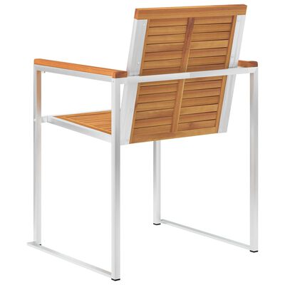 Rear and side perspective of chair showing slatted back and armrests with white metal frame