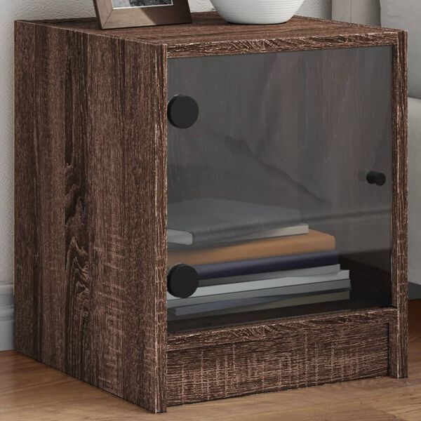 vidaXL Bedside Cabinet Set of 2 Brown Oak Engineered wood, glass
