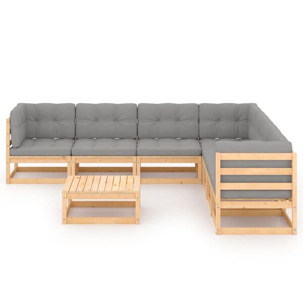 vidaXL Garden Lounge Set Natural pine, Grey cushions