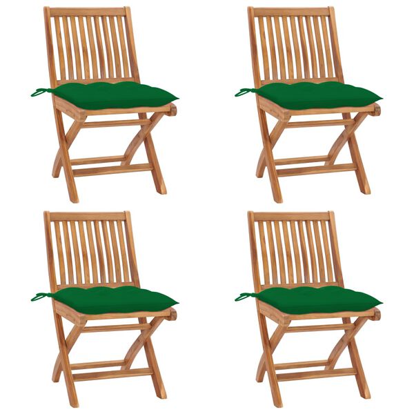 vidaXL Patio Chair Set of 4 Green Solid Teak Wood Compact Foldable
