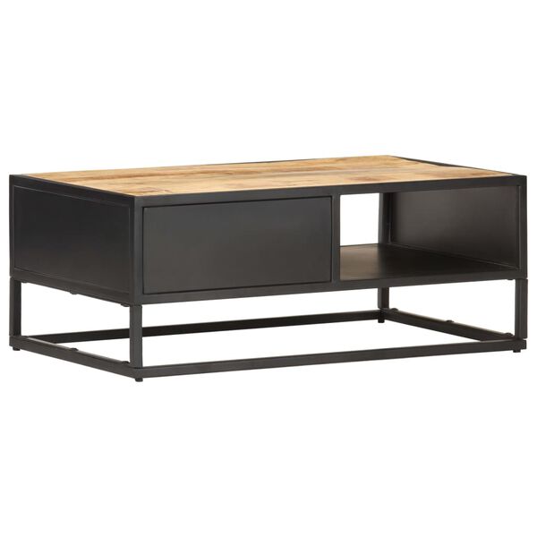 vidaXL Coffee Table Natural wood, Black Rough Mango Wood, Powder-Coated Iron