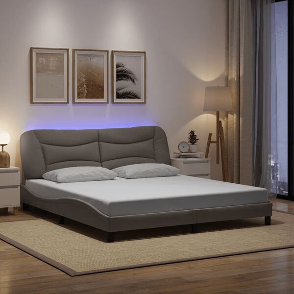 vidaXL Bed Frame Taupe Polyester, Metal, Solid Pine Wood, Plywood King