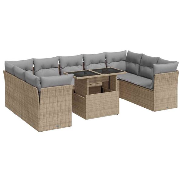 vidaXL Garden Sofa Set Beige PE Rattan, Powder-Coated Steel, Tempered Glass