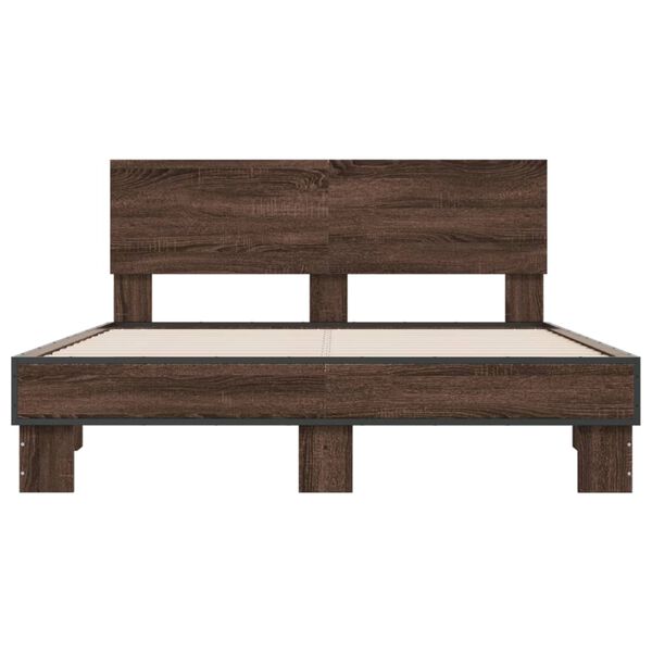 vidaXL Bed Frame Brown oak Engineered wood, metal, plywood Full Modern