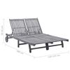 vidaXL Sunlounger Grey Solid Acacia wood 2-Person Adjustable Armrests