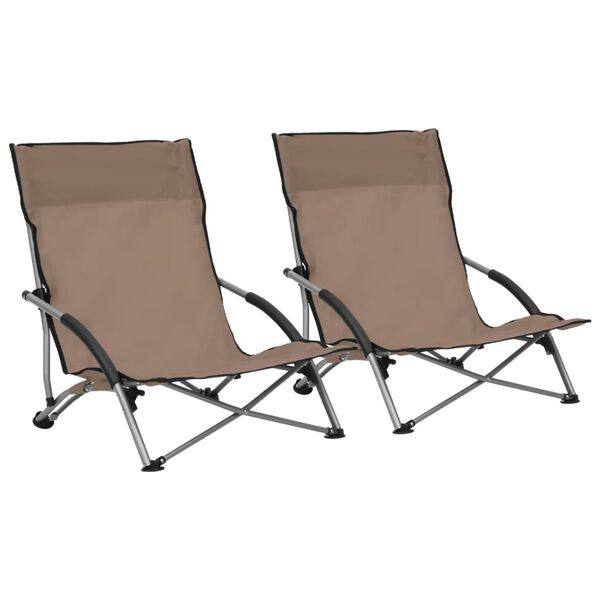 vidaXL Beach Chair Set of 2 Taupe Oxford fabric, Steel Standard