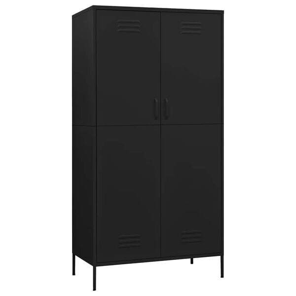 vidaXL Wardrobe Black Steel Large Wardrobe Rectangular Modern