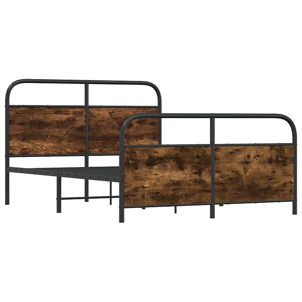vidaXL Bed Frame Smoked Oak Steel, Engineered Wood Full Bed Frame