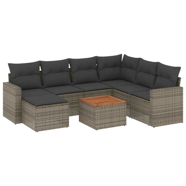 vidaXL Garden Sofa Set Grey PE rattan 8 Piece Set Modular