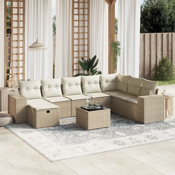 vidaXL Garden Sofa Set Beige Poly Rattan, Steel Large Modular