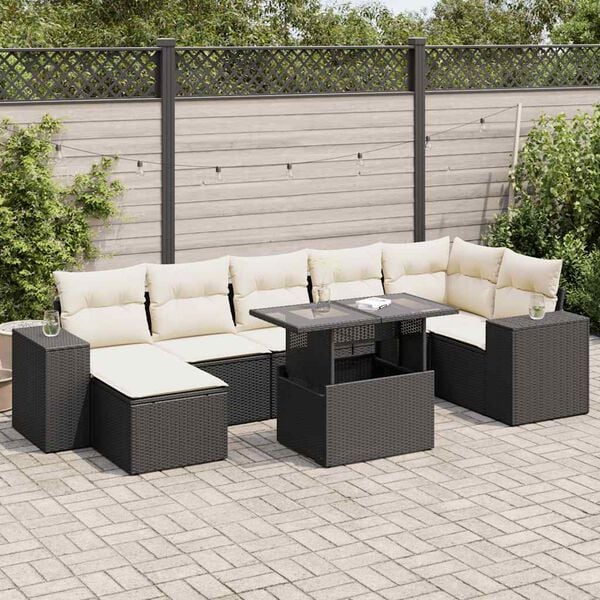 vidaXL Garden Sofa Set Black and Cream White