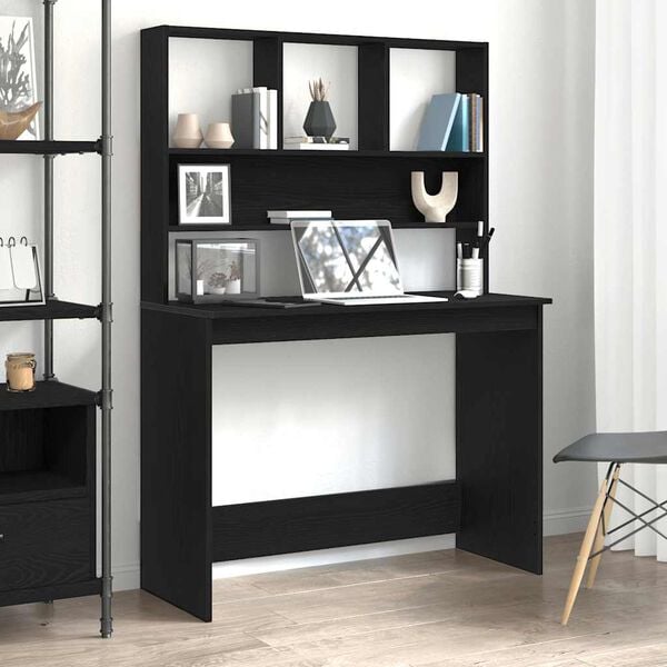 vidaXL Desk with Shelves Black Oak 40.2x17.7x58.3" Engineered Wood