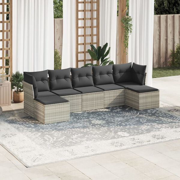 vidaXL Garden Sofa Set Light Grey PE Rattan Large Modular