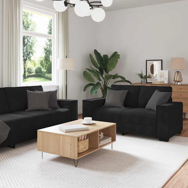 vidaXL Sofa Set Black Velvet (100% polyester), metal, plywood, solid wood