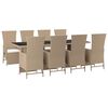 vidaXL 9 Piece Patio Dining Set with Cushions Beige Poly Rattan