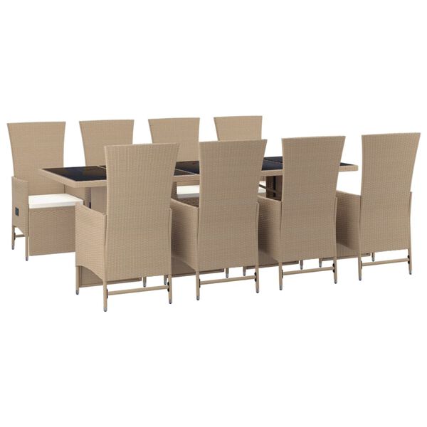vidaXL 9 Piece Patio Dining Set with Cushions Beige Poly Rattan