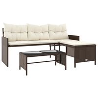 vidaXL Patio Sofa with Table and Cushions L-Shaped Brown Poly Rattan