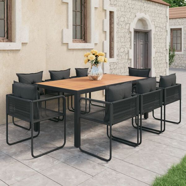 vidaXL Dining Set Black PVC Rattan Large Foldable Garden Dining Set