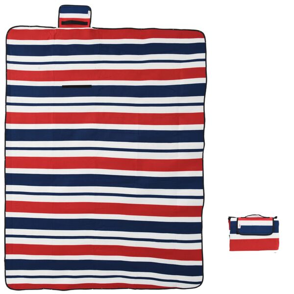 vidaXL Picnic Blanket Foldable Red and Blue Stripe 78.7"x59.1" Velvet